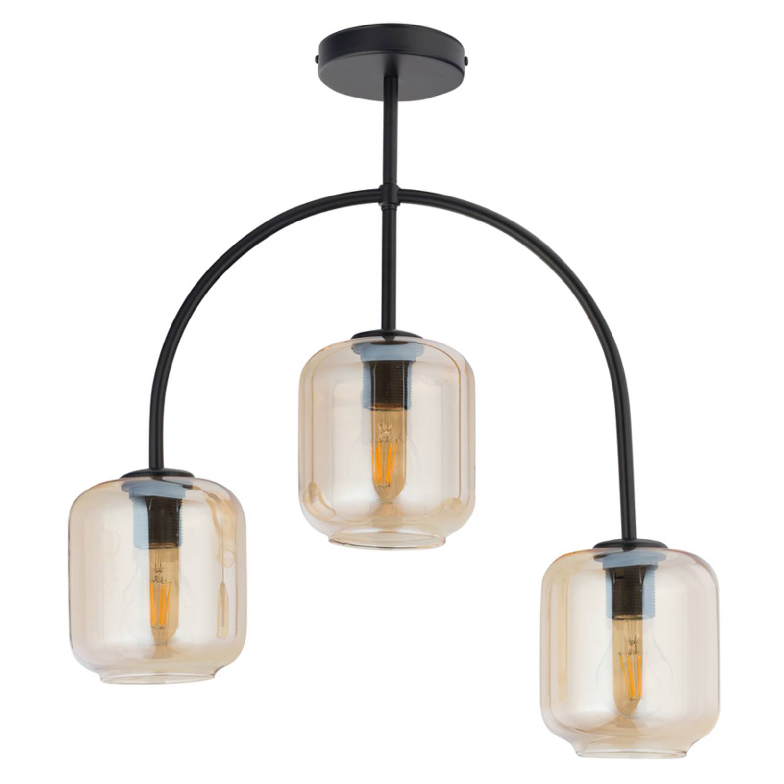 Plafondlamp Kanja, 3-lamps, zwart/amber