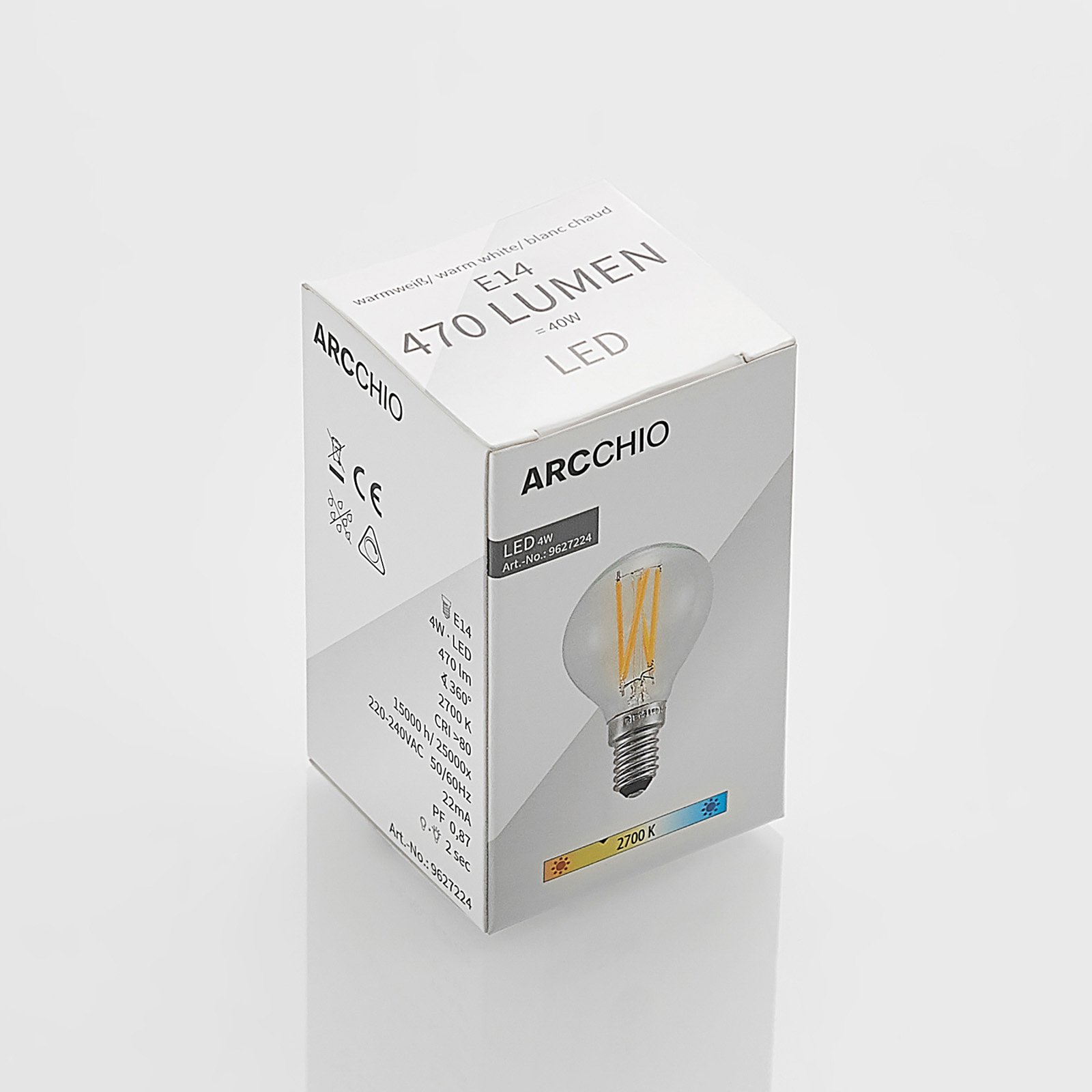 Filament LED bulb E14 4W 2700K teardrop dim 2-pack