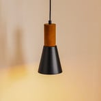 Esma pendant light, black, wood detail, 1-bulb