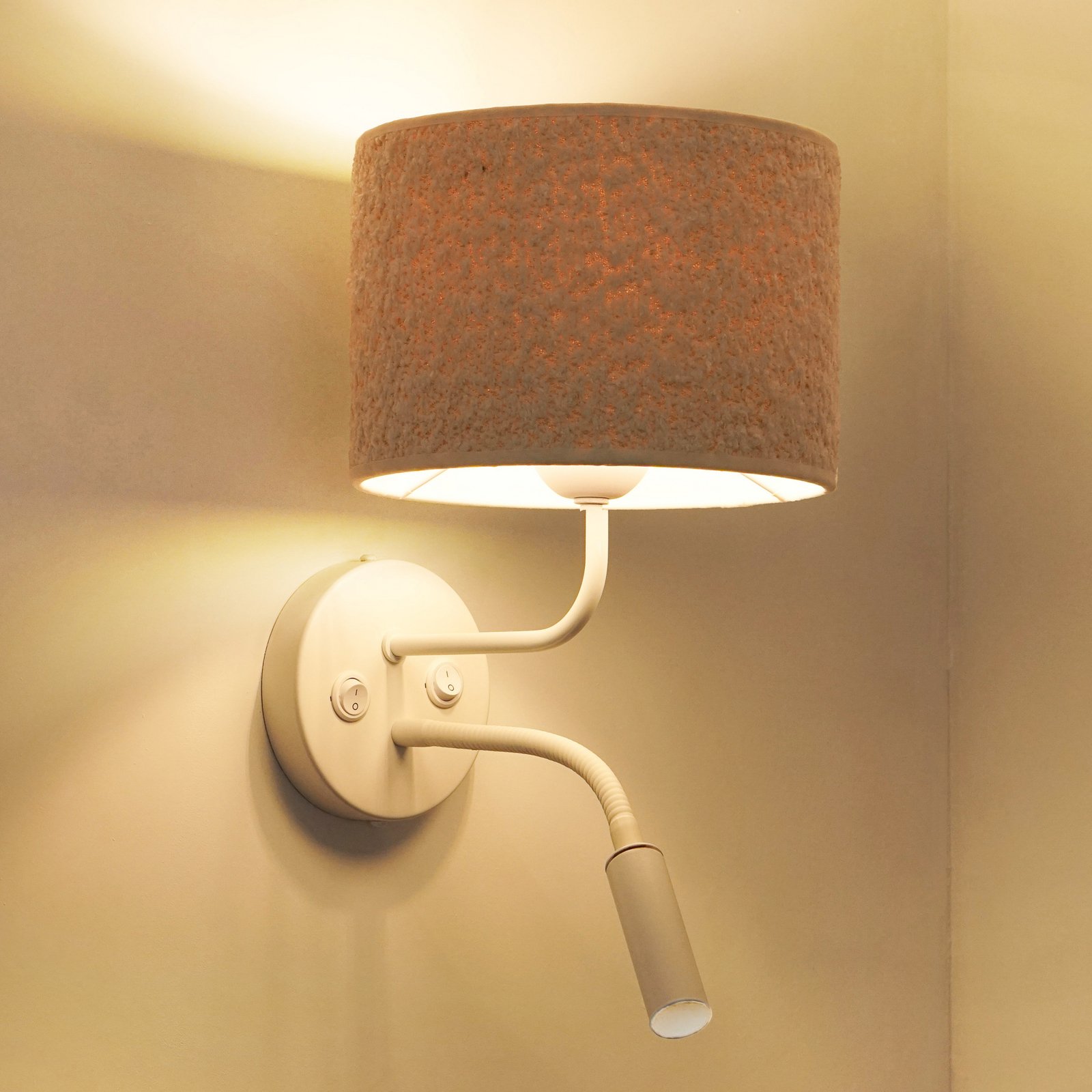 Roller wall light, bouclé, white/cream, reading light