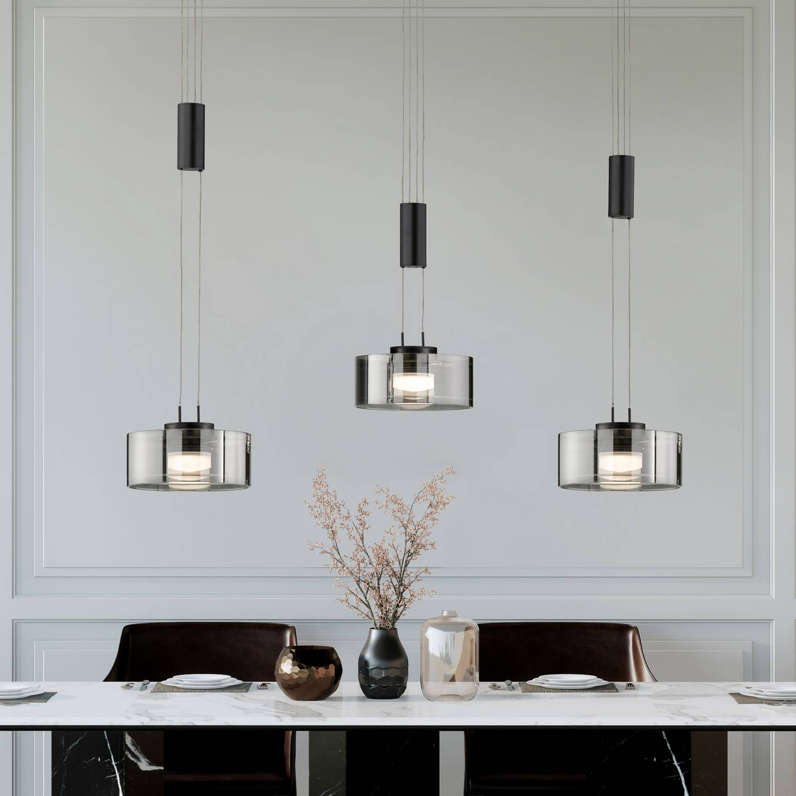 Lampa wisząca LED Lavin, długość 100 cm, kolor piaskowo-czarny/dymno-szary