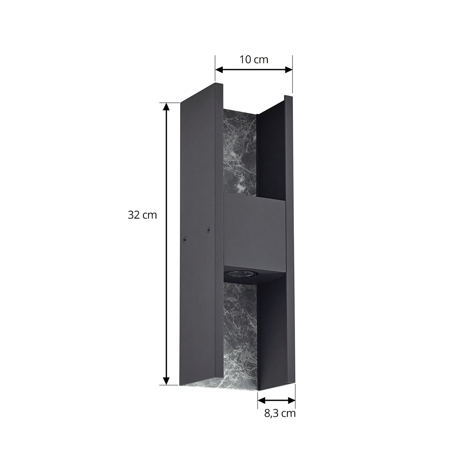 Lucande LED outdoor wall light Lavrin, black/marble, aluminium