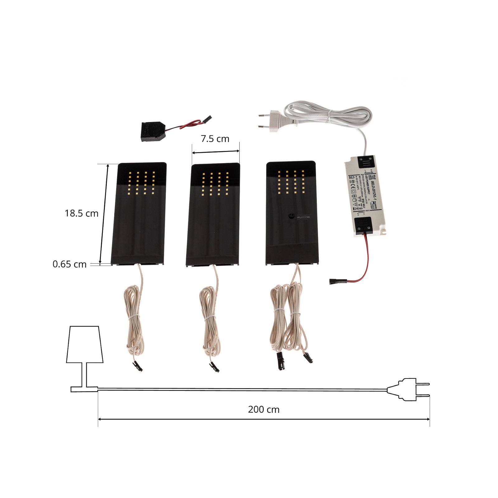 Prios Rixa LED-underskabsbelysning, sort, 3 stk