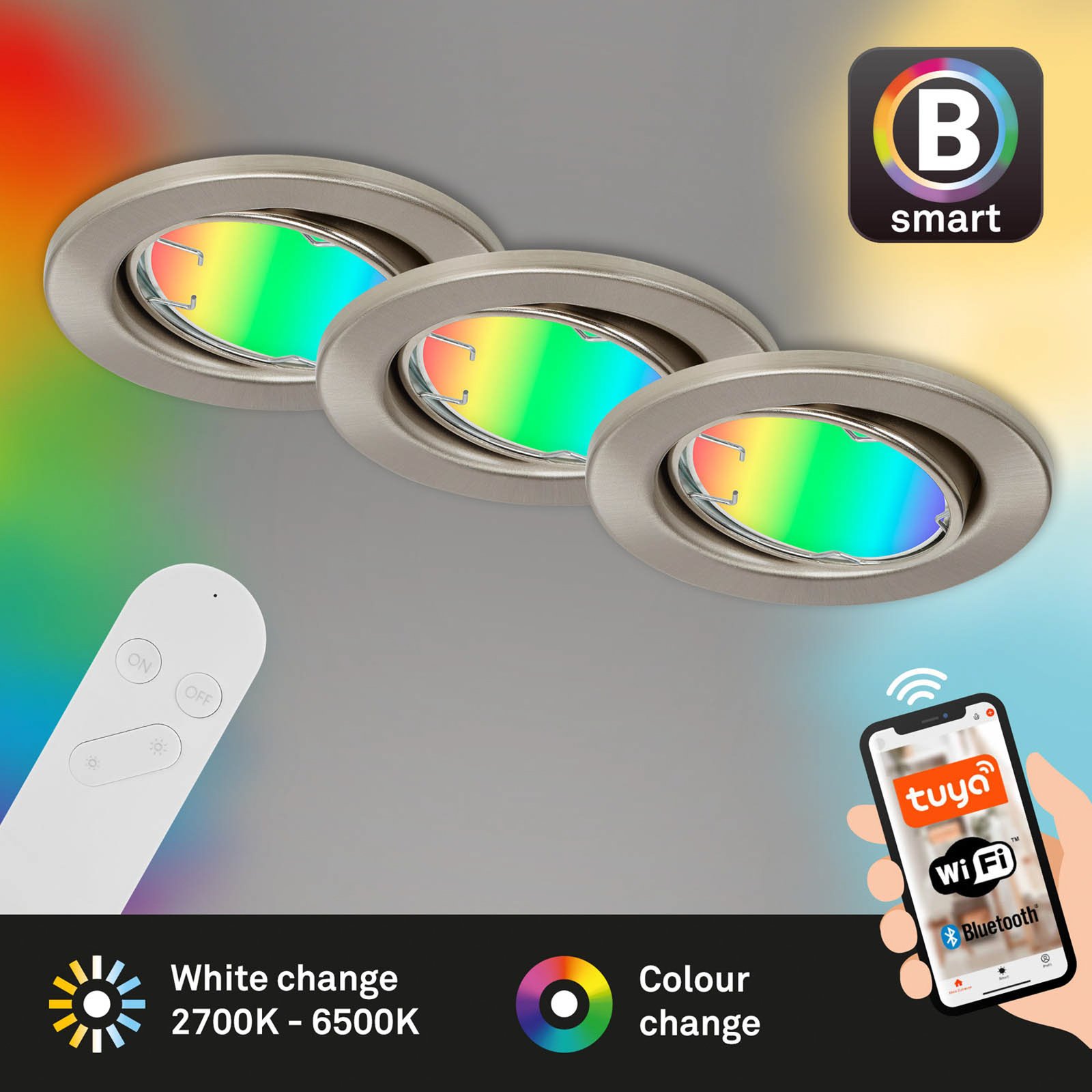 LED süvistatav valgusti Fit Move S, CCT RGB 3gang, nikkel