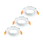 PRIOS Plafoniera a incasso Fibur, bianca, zinco, Ø 8,2 cm, set da 3