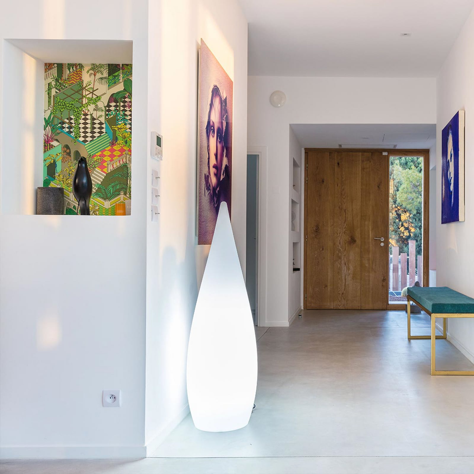 Lampada da terrazza Classy bianca, E27, altezza 120 cm, plastica