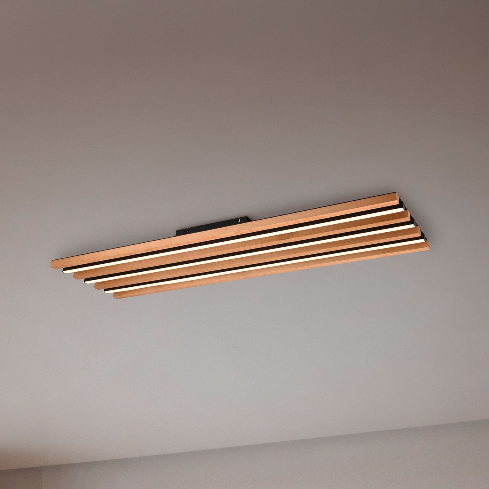 Trio Lighting Plafonieră LED Fontana 114 x 30 cm lemn/negru lemn/metal - Camera de zi / sufragerie - modern - lemn deschis negru