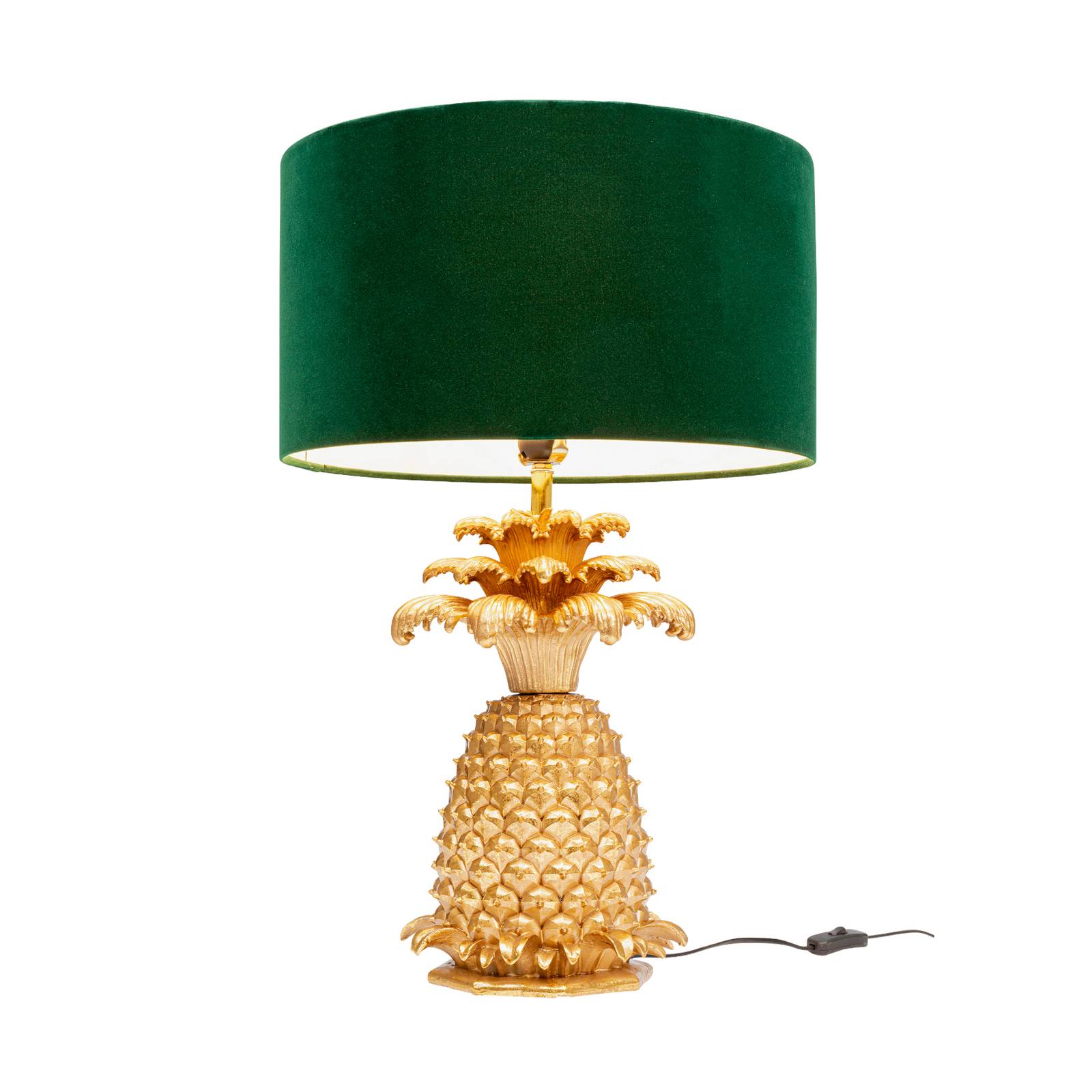 Kare Lampada da tavolo Pineapple, Ø 66 cm, ottone/verde, per soggiorno / sala da pranzo, acciaio, velluto, plastica, E27, 60 W, altezza: 65 cm