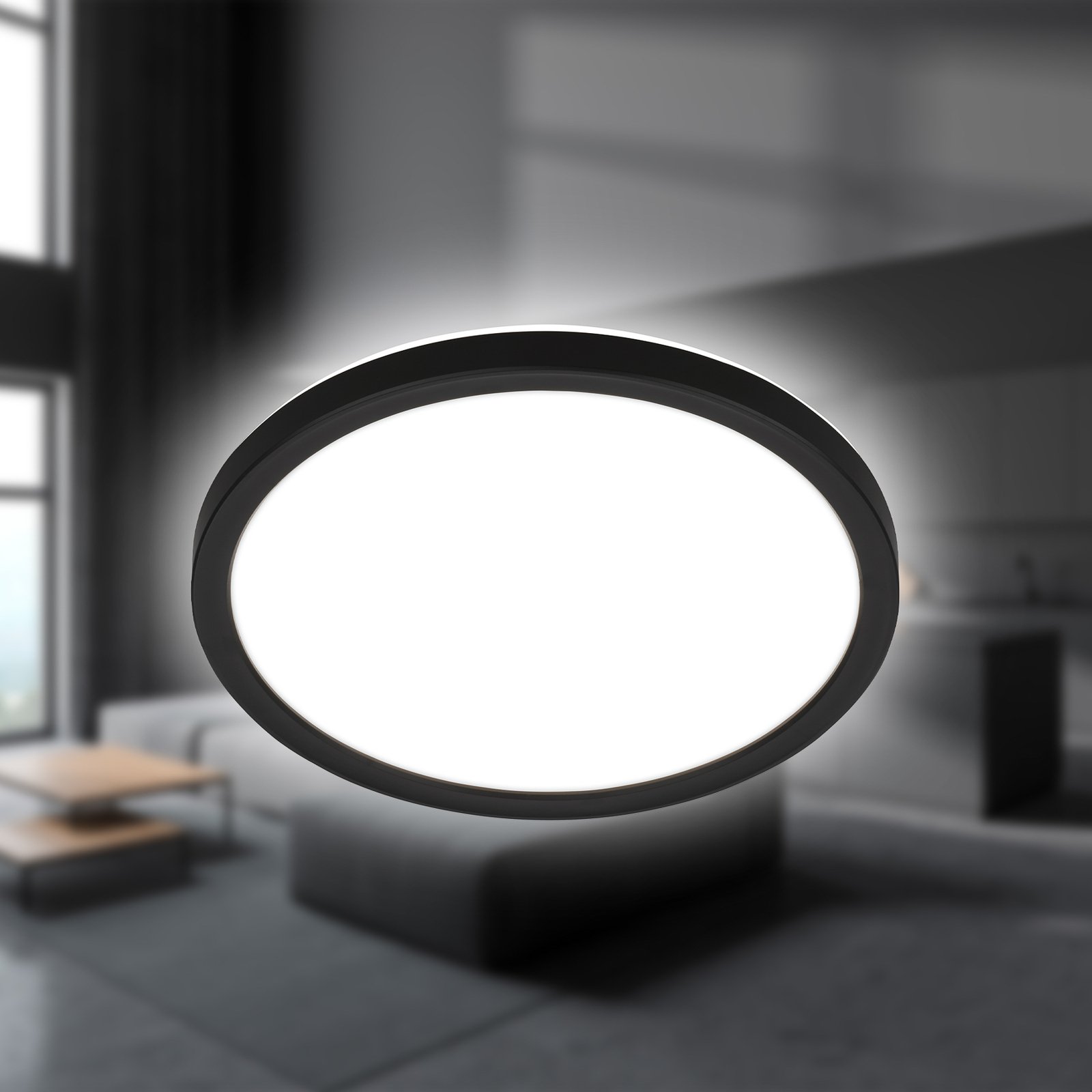 LED ceiling light Tava, black, Ø 24 cm, plastic