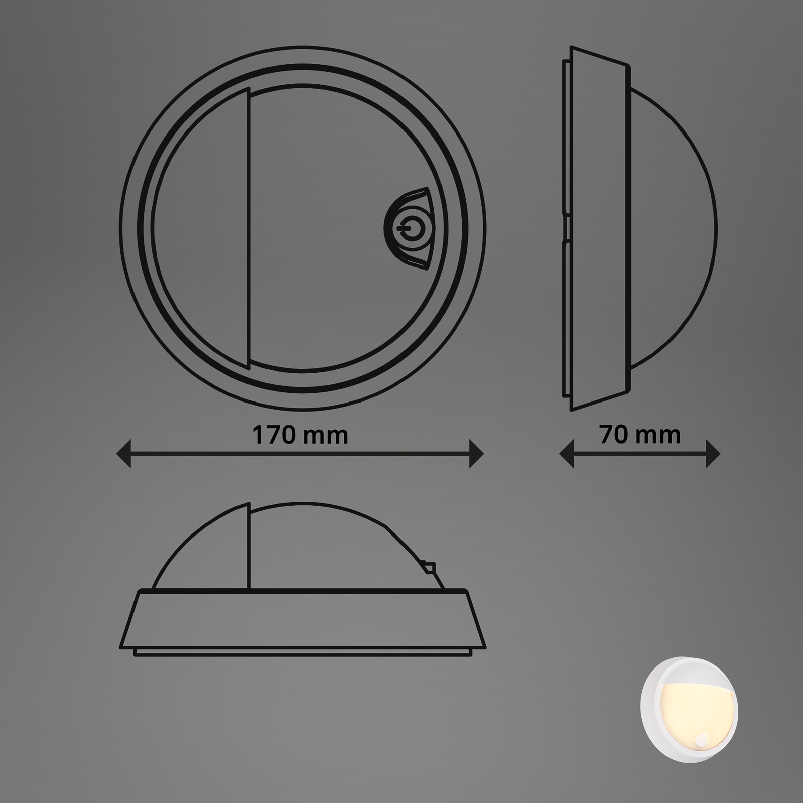 Utendørs vegglampe 3784016, hvit, berøringsdimmer, Ø 17 cm