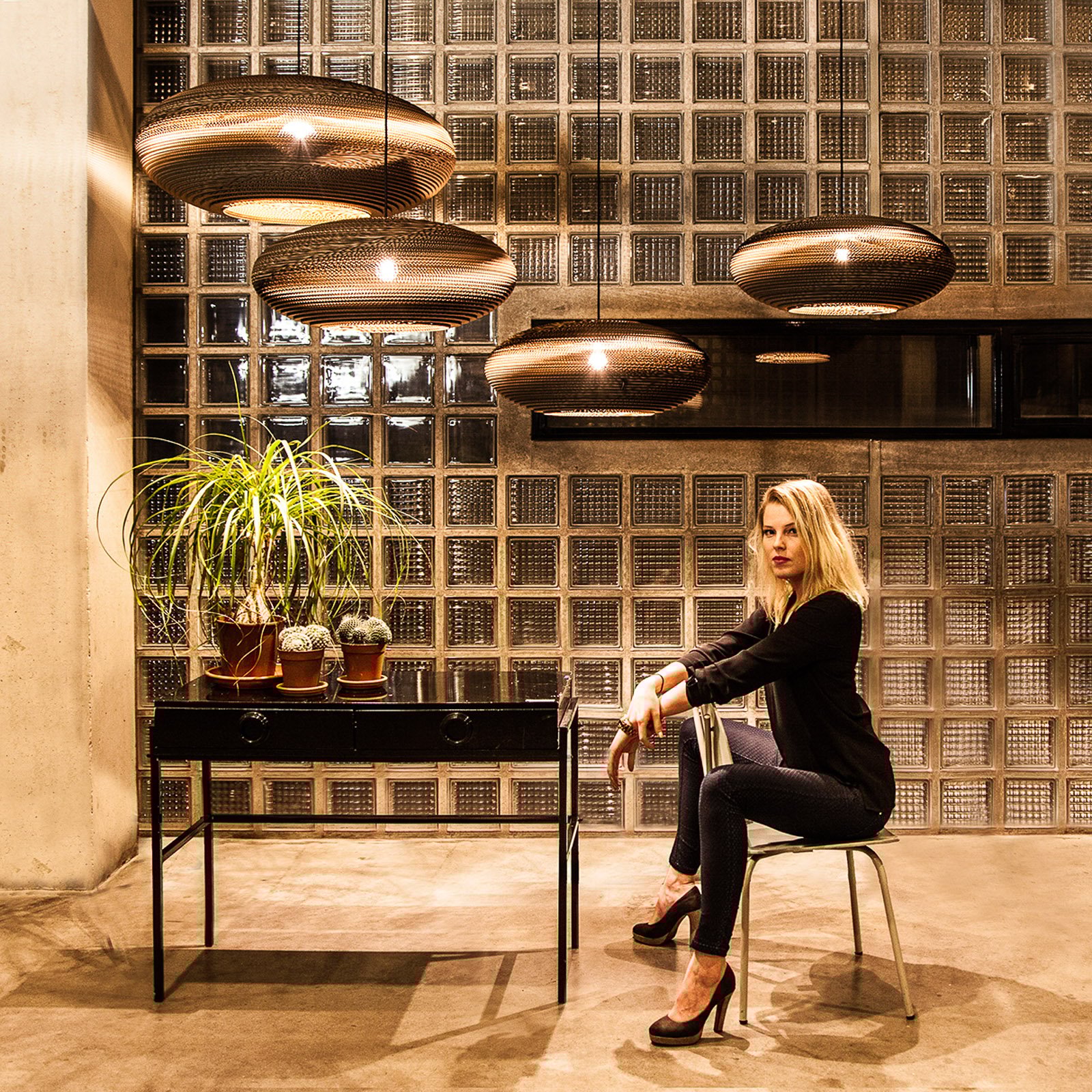 Think Paper Jazzy hanging light with cardboard shade
