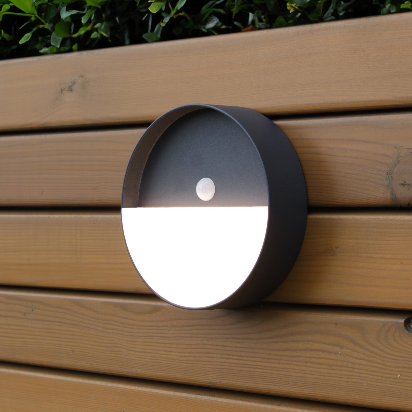 LED outdoor wall light Meg, anthracite, Ø 15 cm, sensor