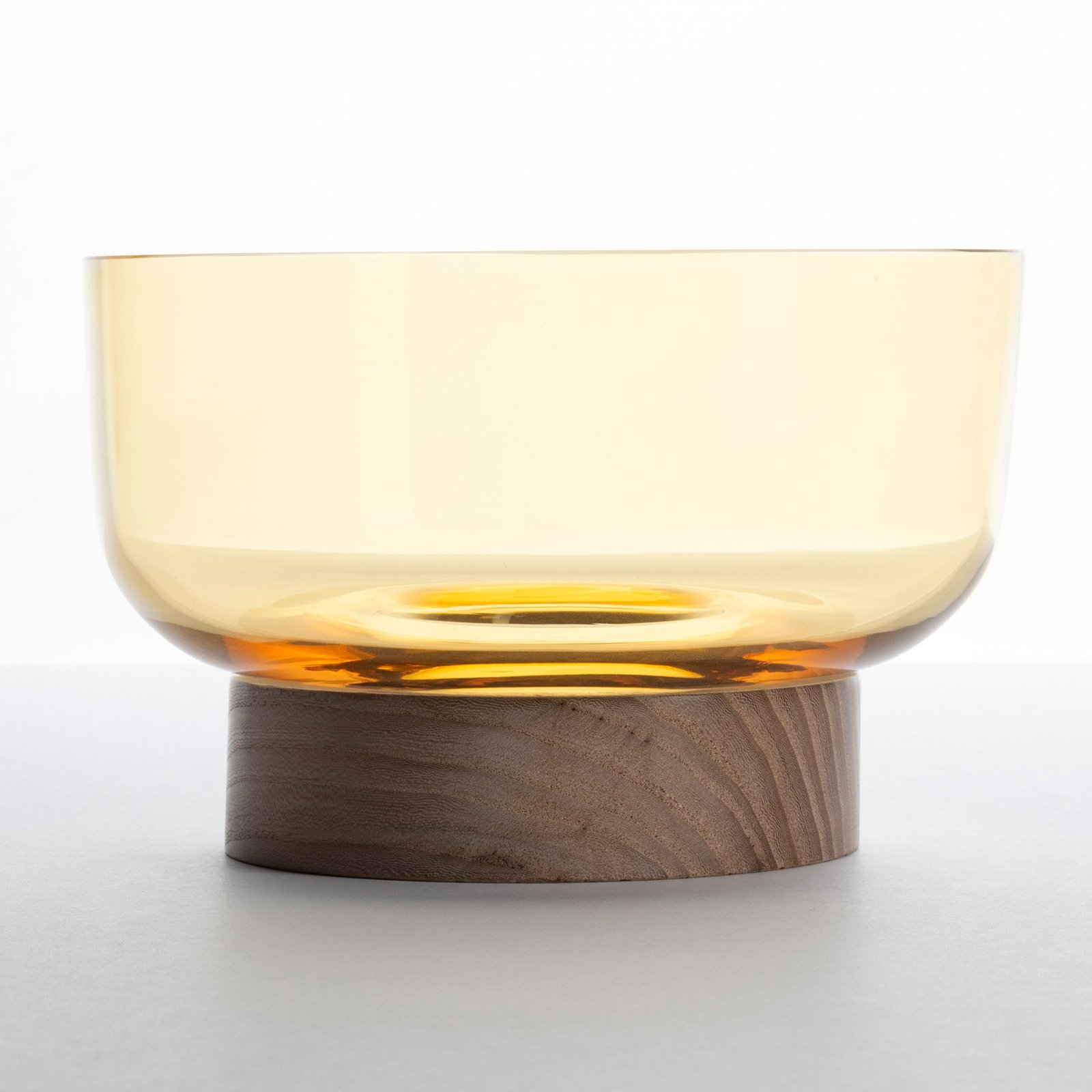 Artemide Bontà glass bowl with wooden base, yellow