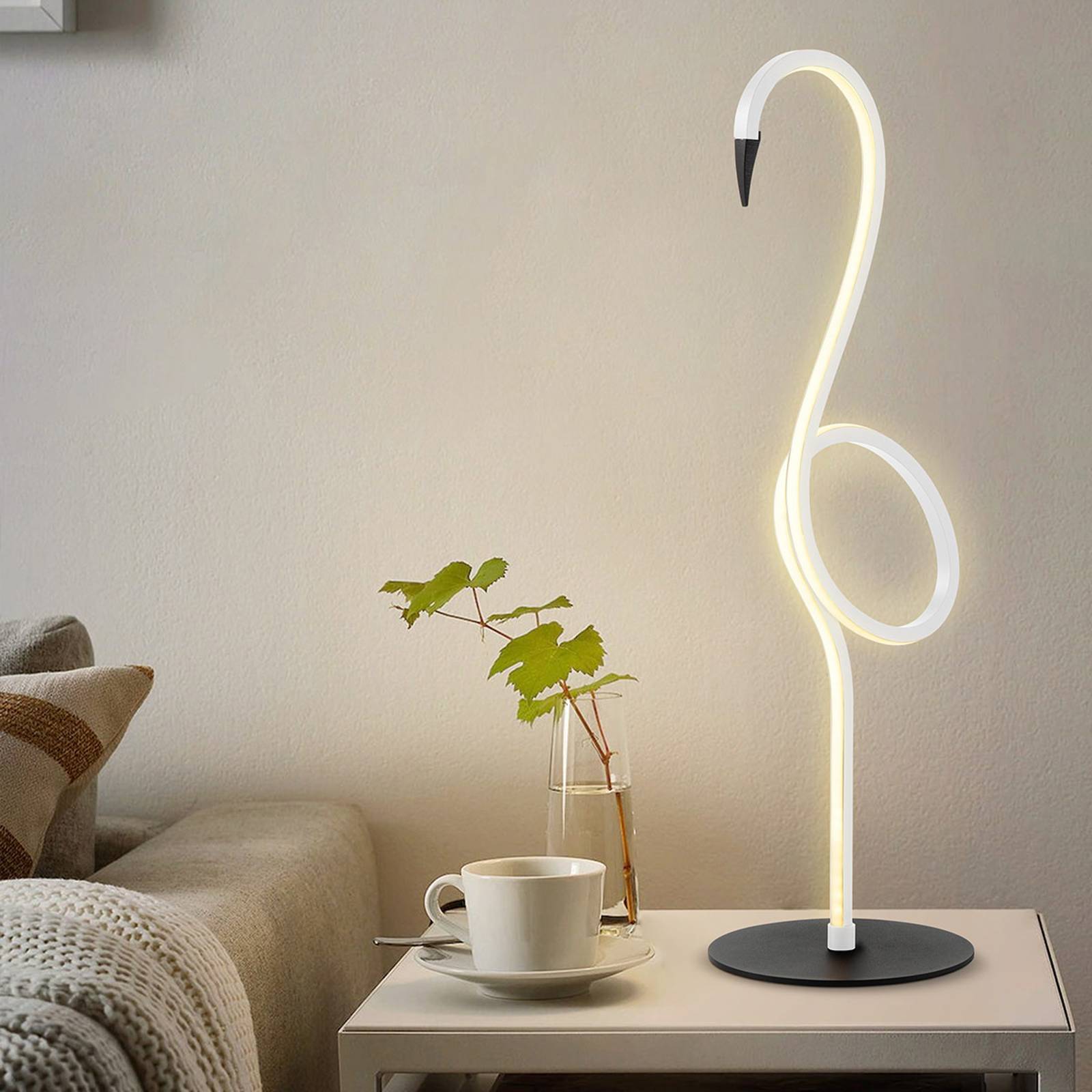 Elstead Stolní lampa LED Flamingo, bílá, kov, výška 50 cm