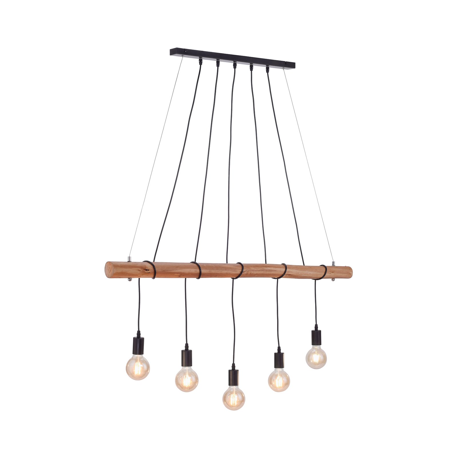 Damian pendant light with wooden beam and 5 sockets