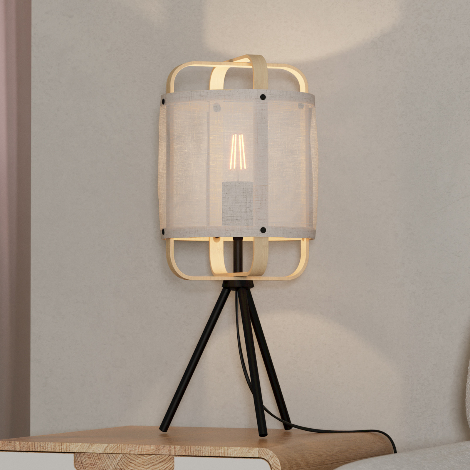 EGLO Surfleet lampă de masă cu abajur bambus/in - Camera de zi / sufragerie - negru natural - Țesătură / Textil