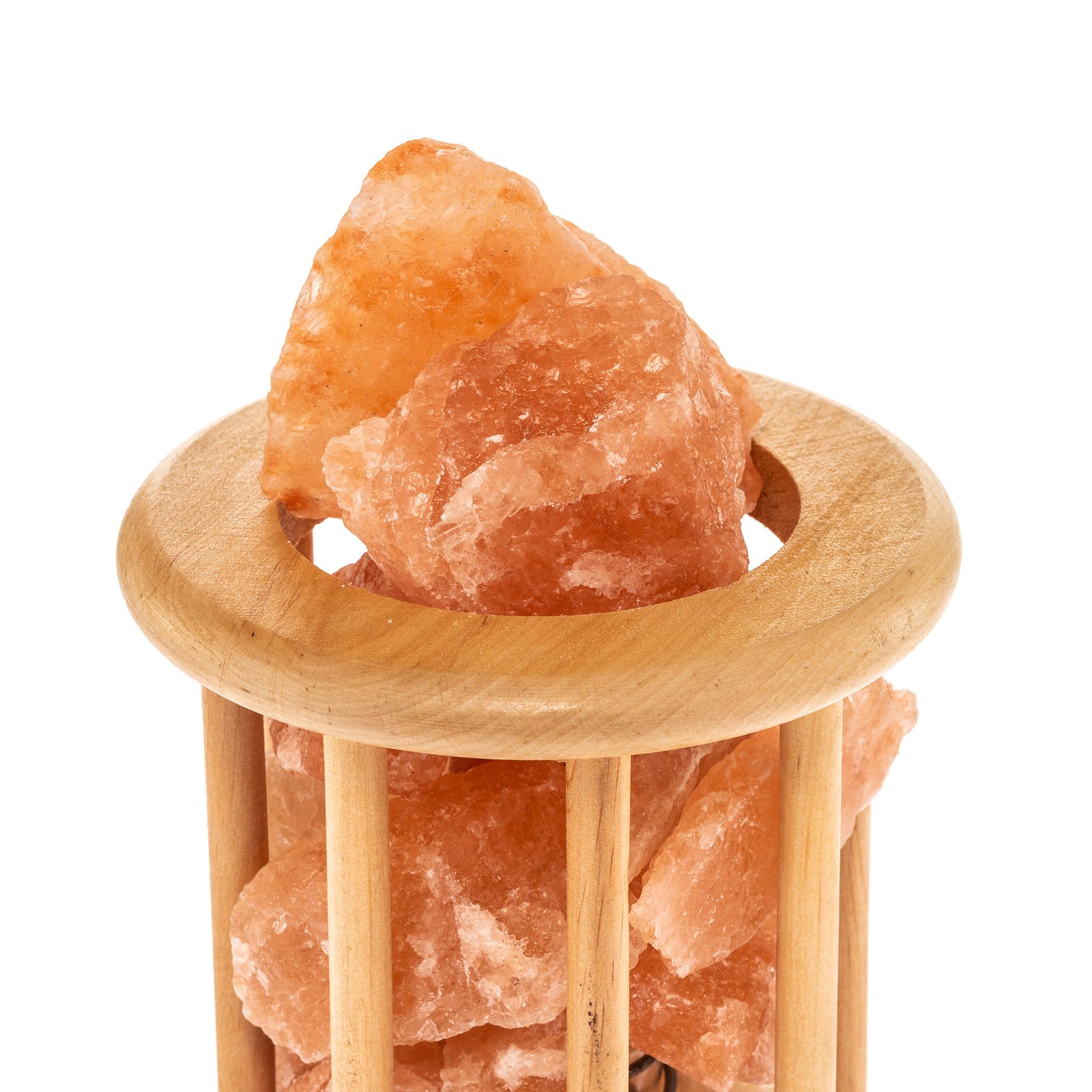 Candeeiro de sal Envostar Harmony com gaiola de madeira de cor clara