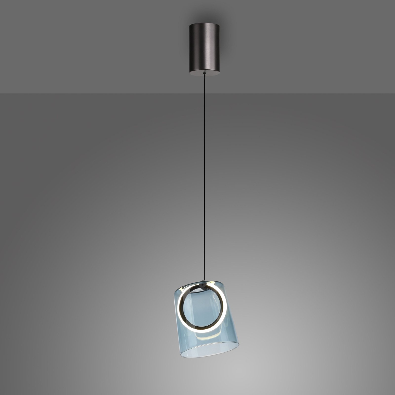 Paul Neuhaus Candeeiro suspenso LED Zula, azul, Ø 15 cm, vidro