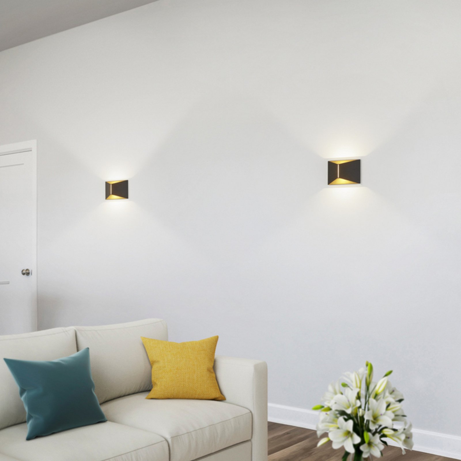 Helestra LED wandlamp VID, zwart/goud, up/down, IP65