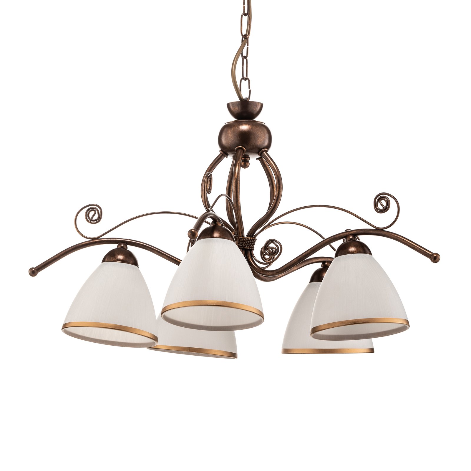 Roma hanging light in white and brown, five-bulb