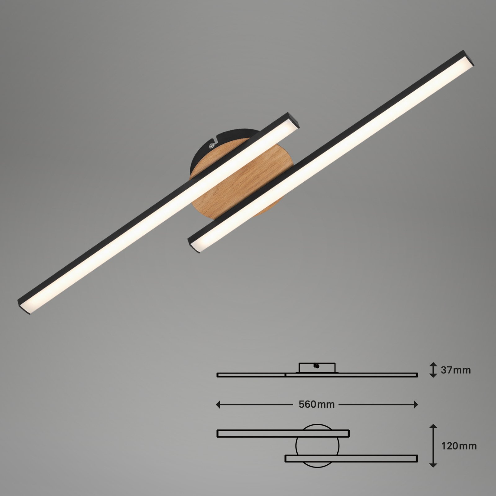 LED-Deckenlampe Go 2-flg schwarz/Holzdekor linear