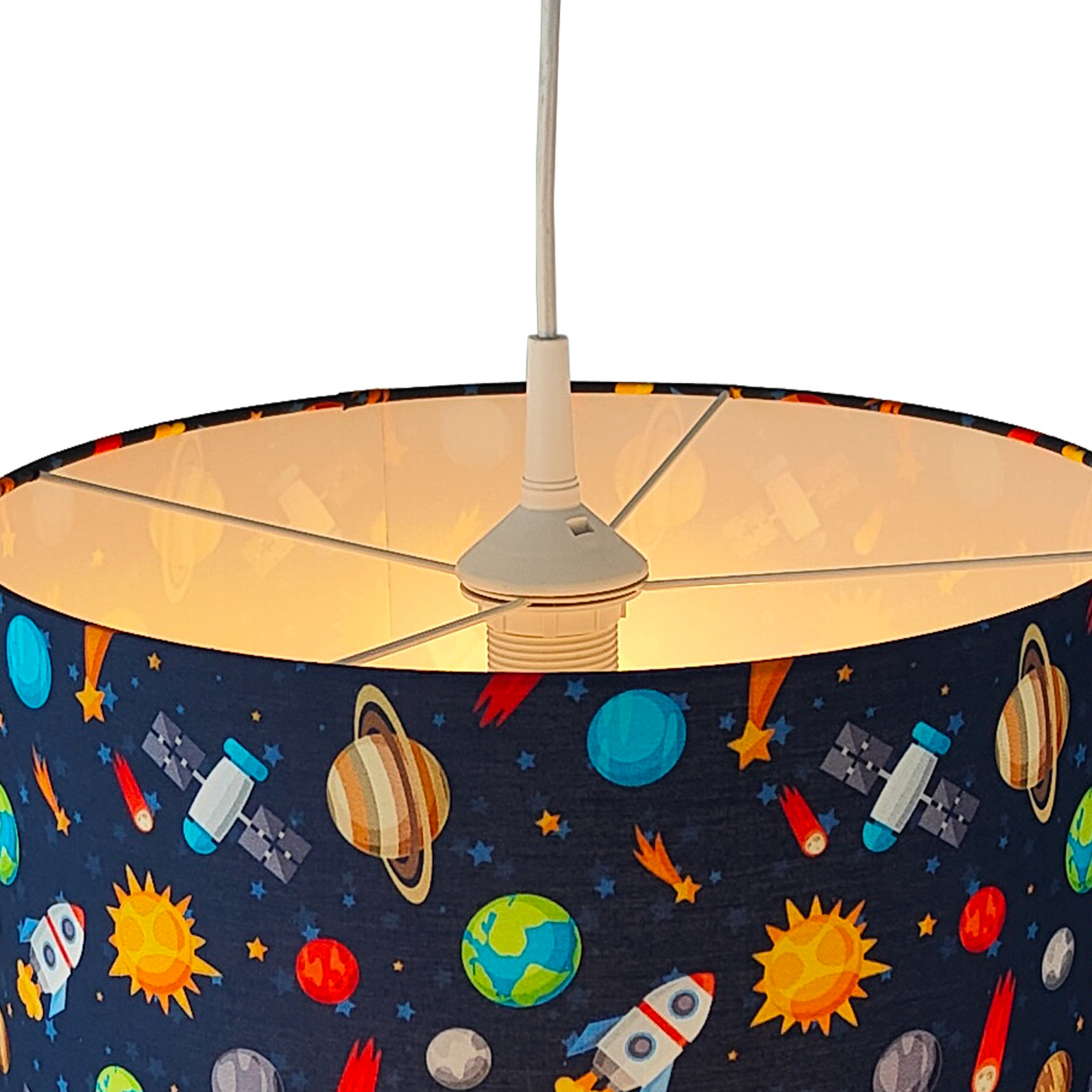 Space pendant light with a fabric lampshade