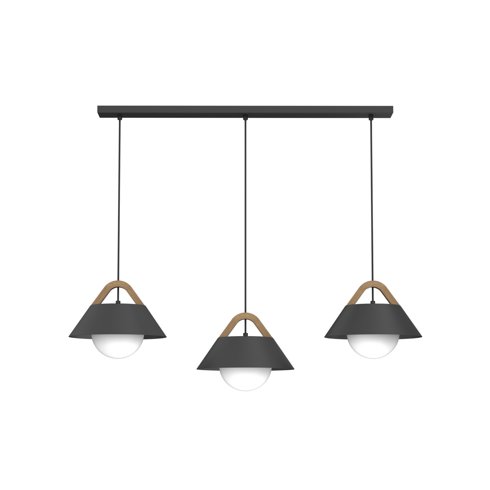 Funda hanging light, black, length 110 cm, 3-bulb, metal/glass Funda hanging light, black, length 110 cm, 3-bulb, metal/glass