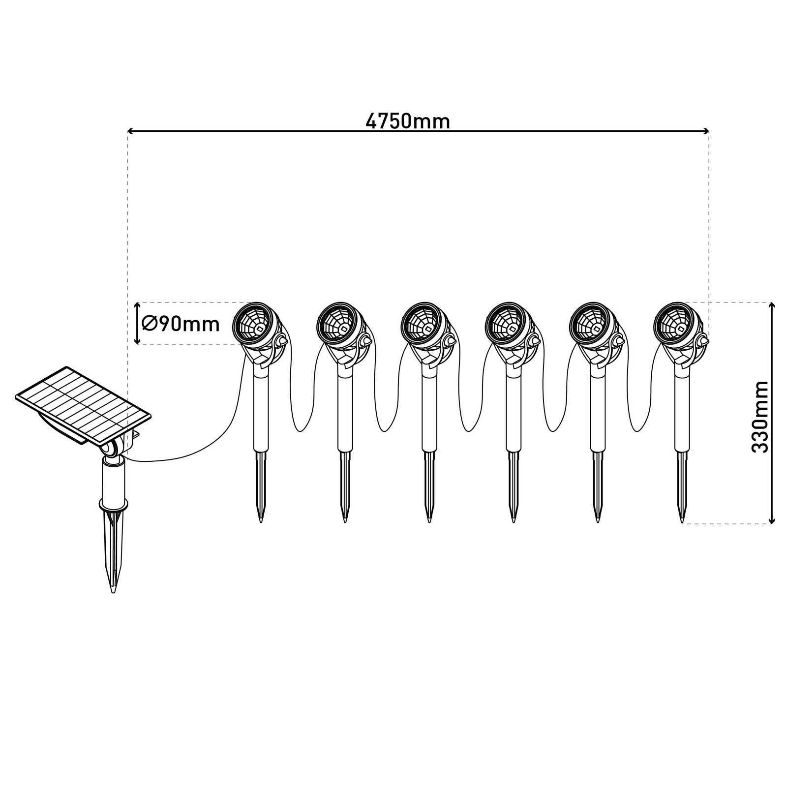 LED-Solar-Erdspießstrahler NOMI, schwarz, 6er-Set, IP44