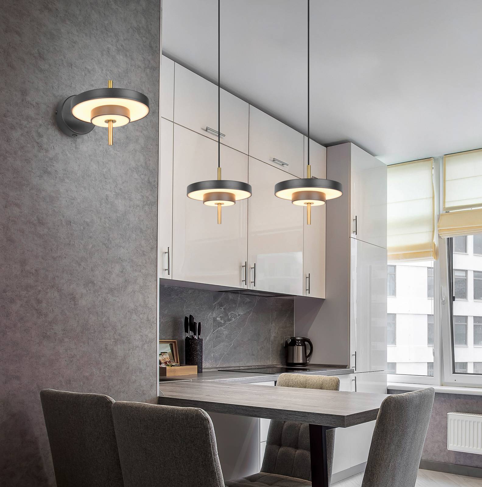 LED-Hängelampe Keaton, schwarz/goldfarben, Ø 40 cm, CCT günstig online kaufen