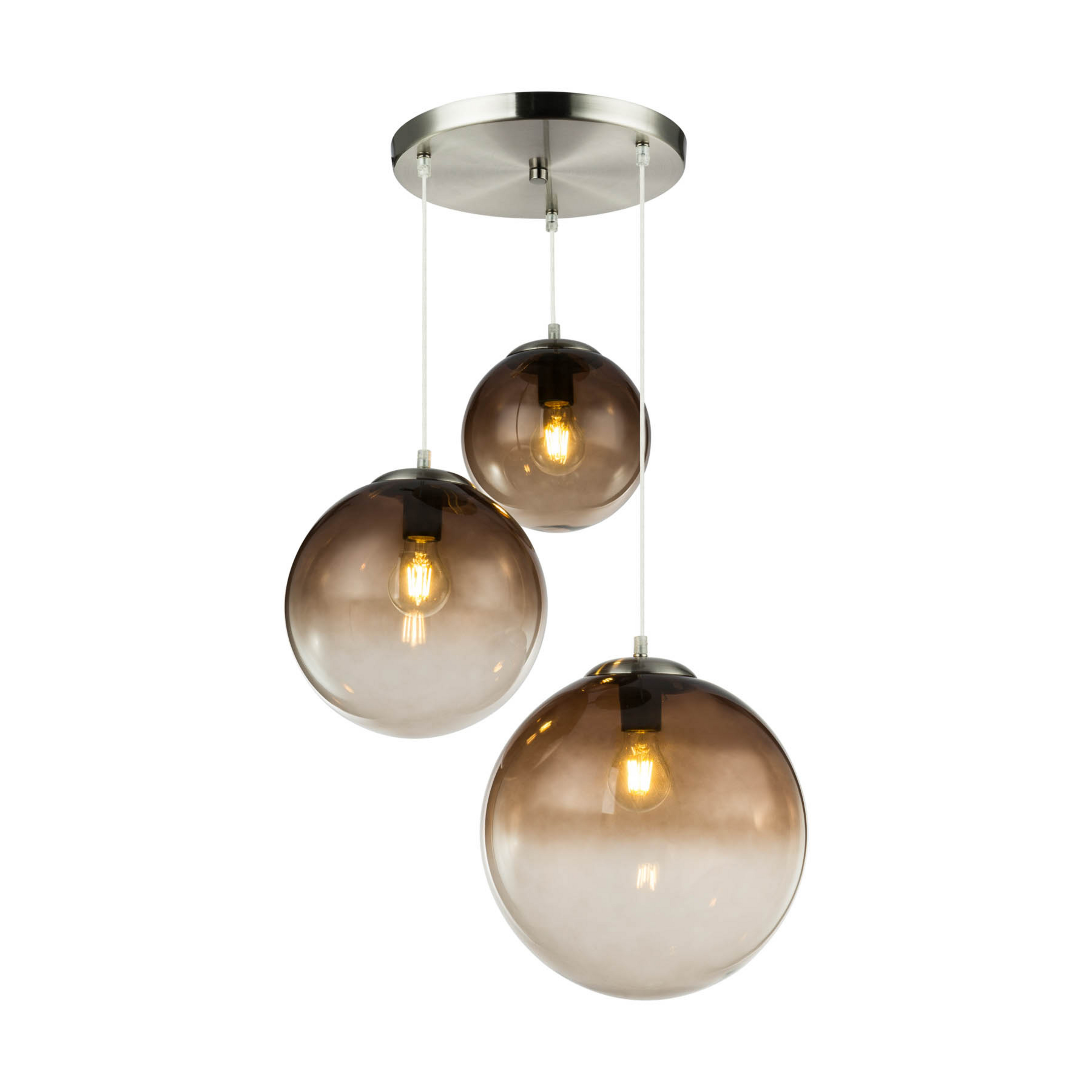 Varus hængelampe, røggrå, Ø 51 cm, glas, 3 lyskilder.