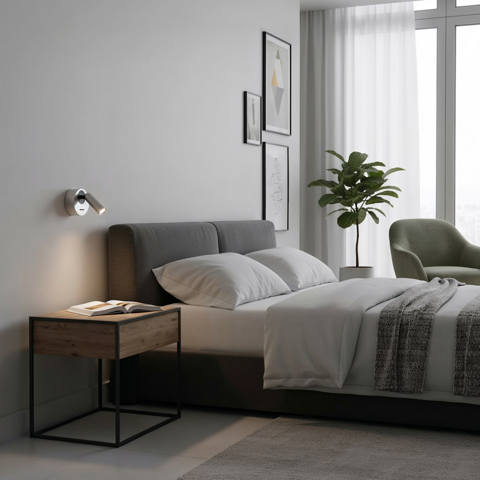 Spot mural LED Ideal Lux Bean, Ø 7 cm, métal nickelé