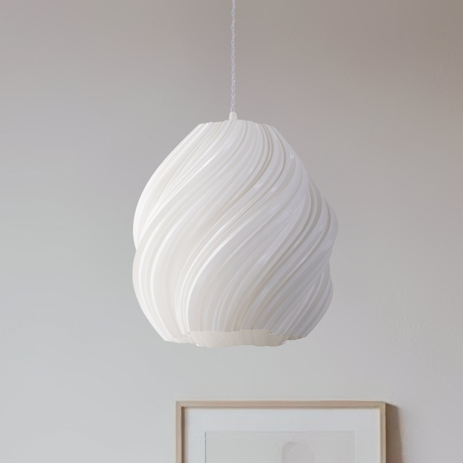 Lindby piekaramā lampa Nuvia, Ø 30 cm, balta, 3D drukāta