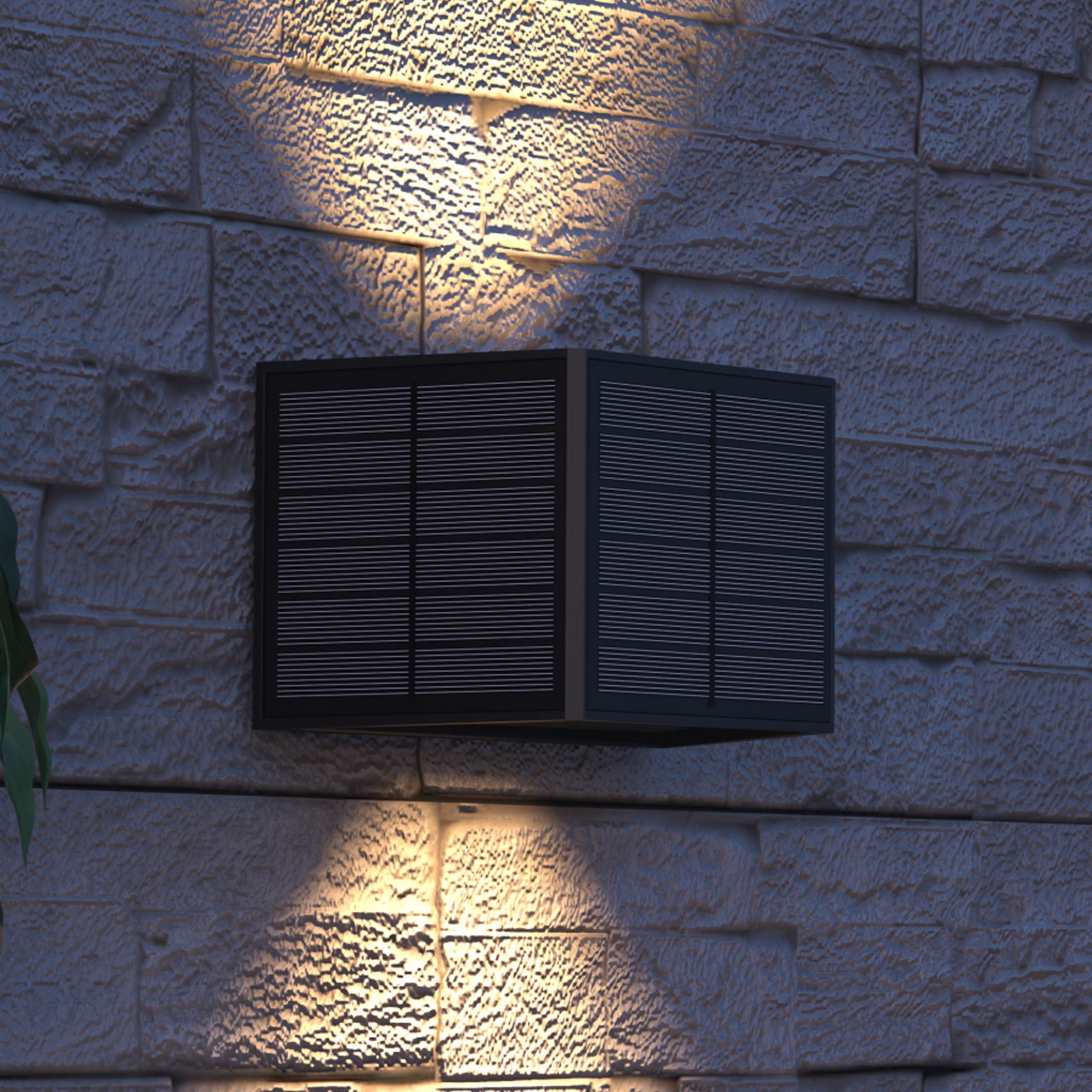 Calex Caserta solar LED outdoor wall light, up/down, black