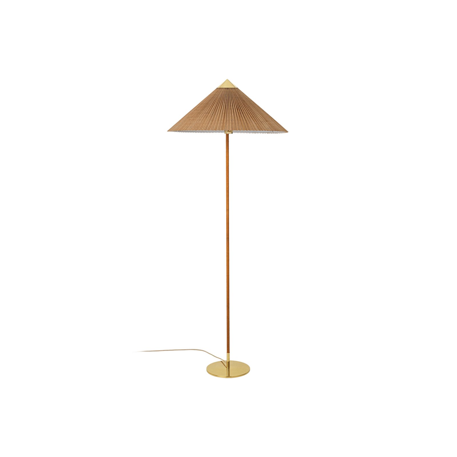 GUBI floor lamp 9602, brass/rattan, bamboo lampshade