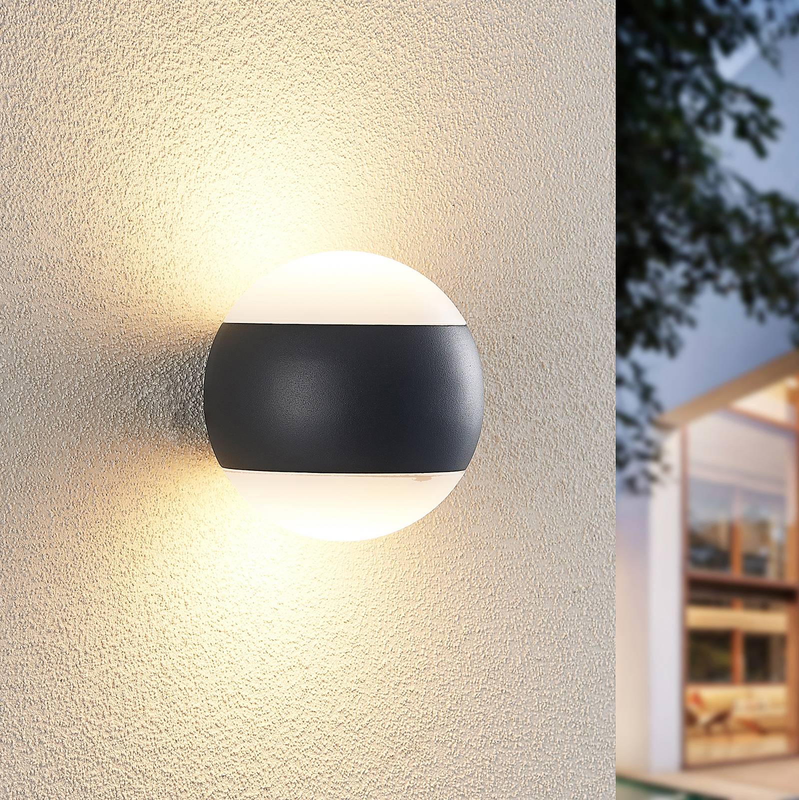 Lindby Mathea LED outdoor wall light, round, aluminium, plastic, 10.8 W, energy efficiency: A+, W: 12 cm, H: 12 cm