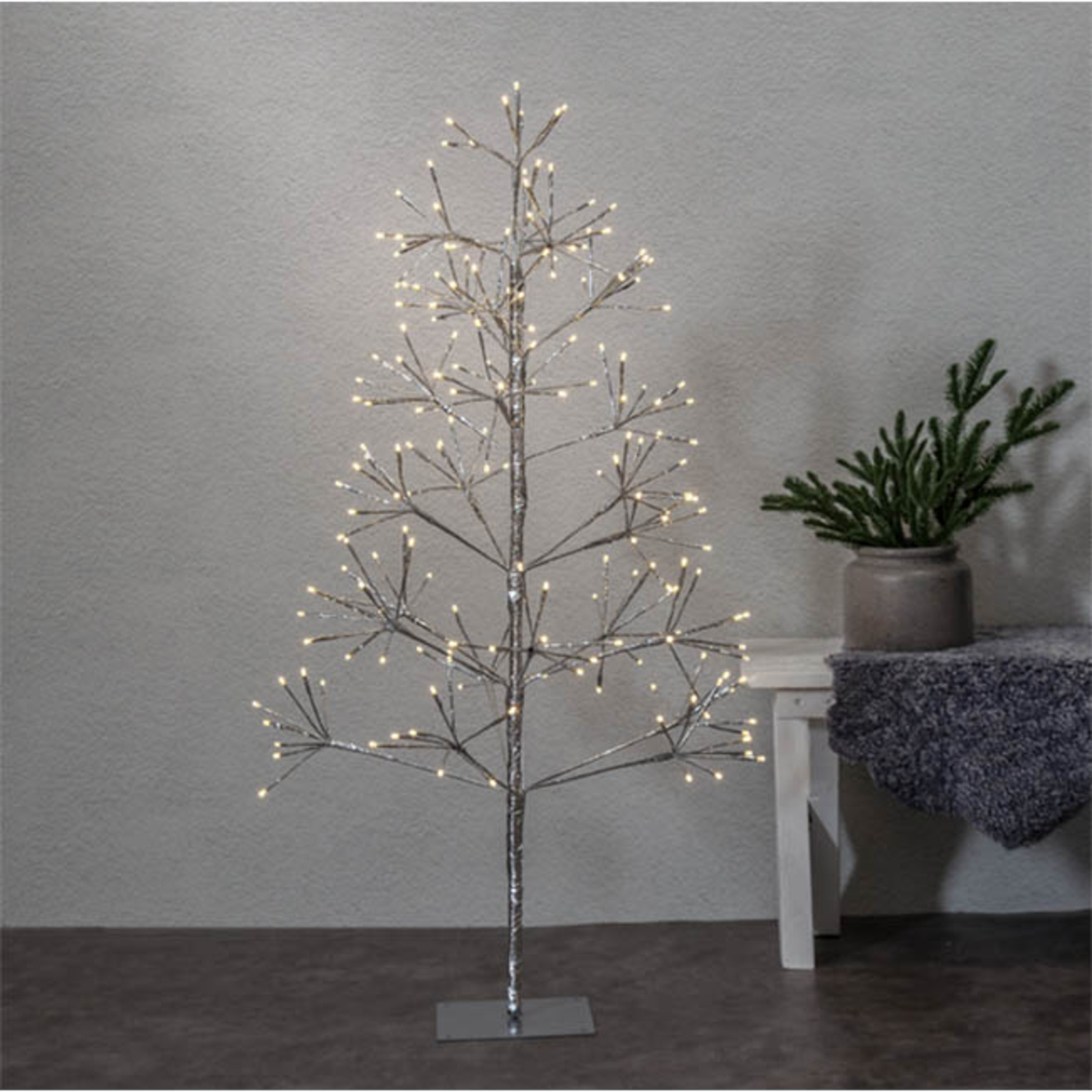 Flower Tree LED-dekotræ IP44 sølv, højde 120cm
