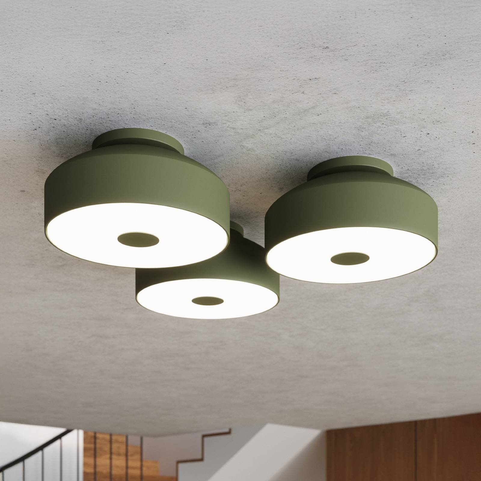 Deckenleuchte CLARO, olivgrün, Ø 30 cm, Metall, 4 x E27 günstig online kaufen