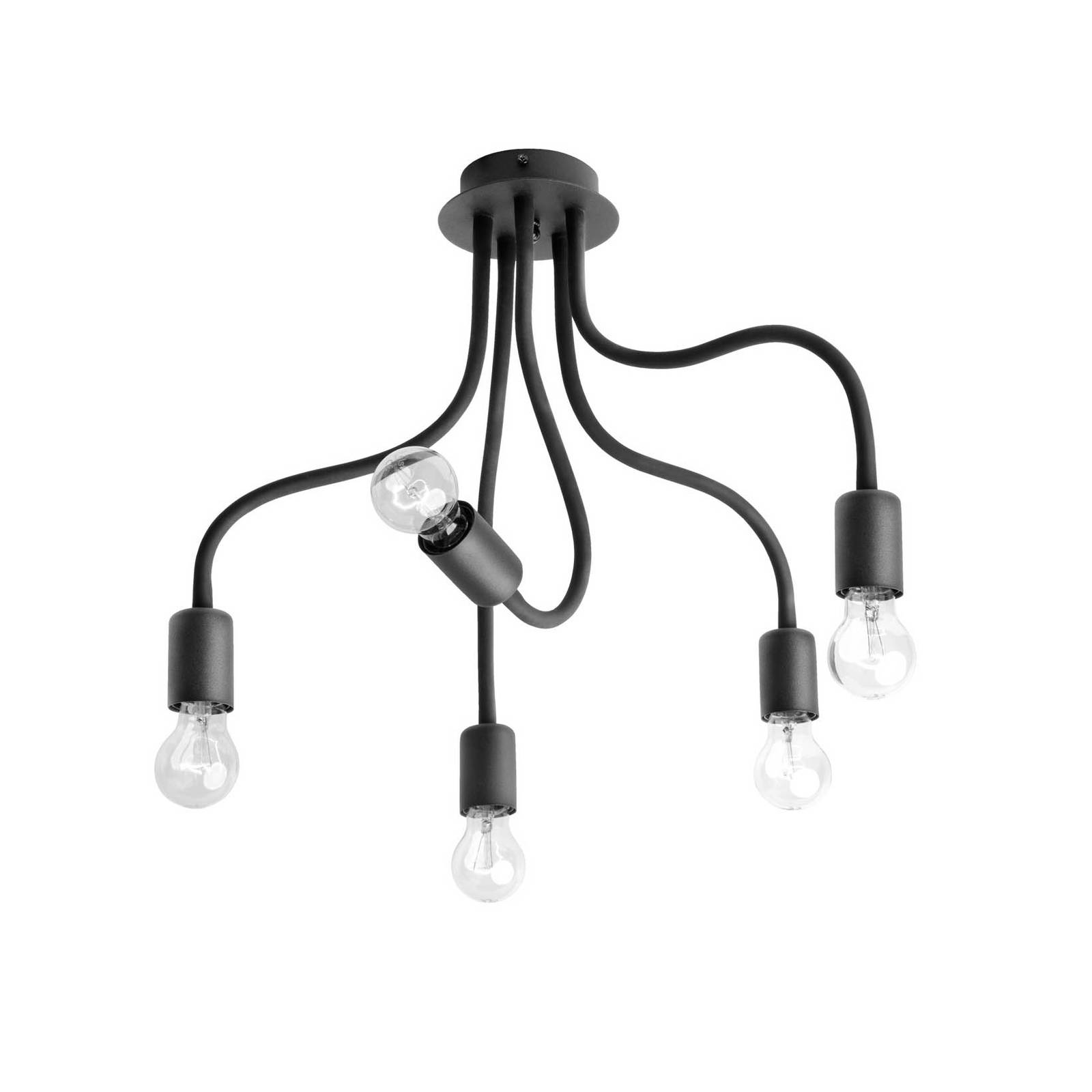 euluna - lampa sufitowa flex, 5-punktowa, czarna, do salonu / jadalni, stal, tworzywo sztuczne, e27, 60w, wys. 50 cm