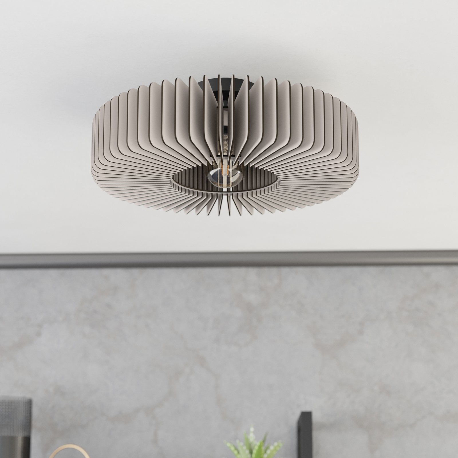 Deckenlampe Palombaia, weiß, Ø 50 cm, Stahl/Holz, E27