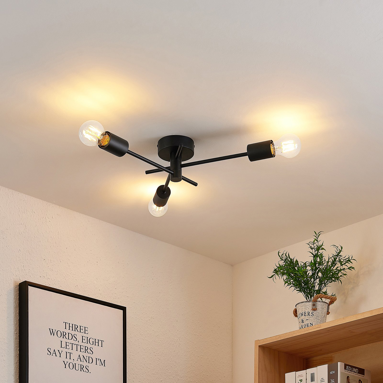 Cerros 3 Ceiling Lamp Black - Lindby