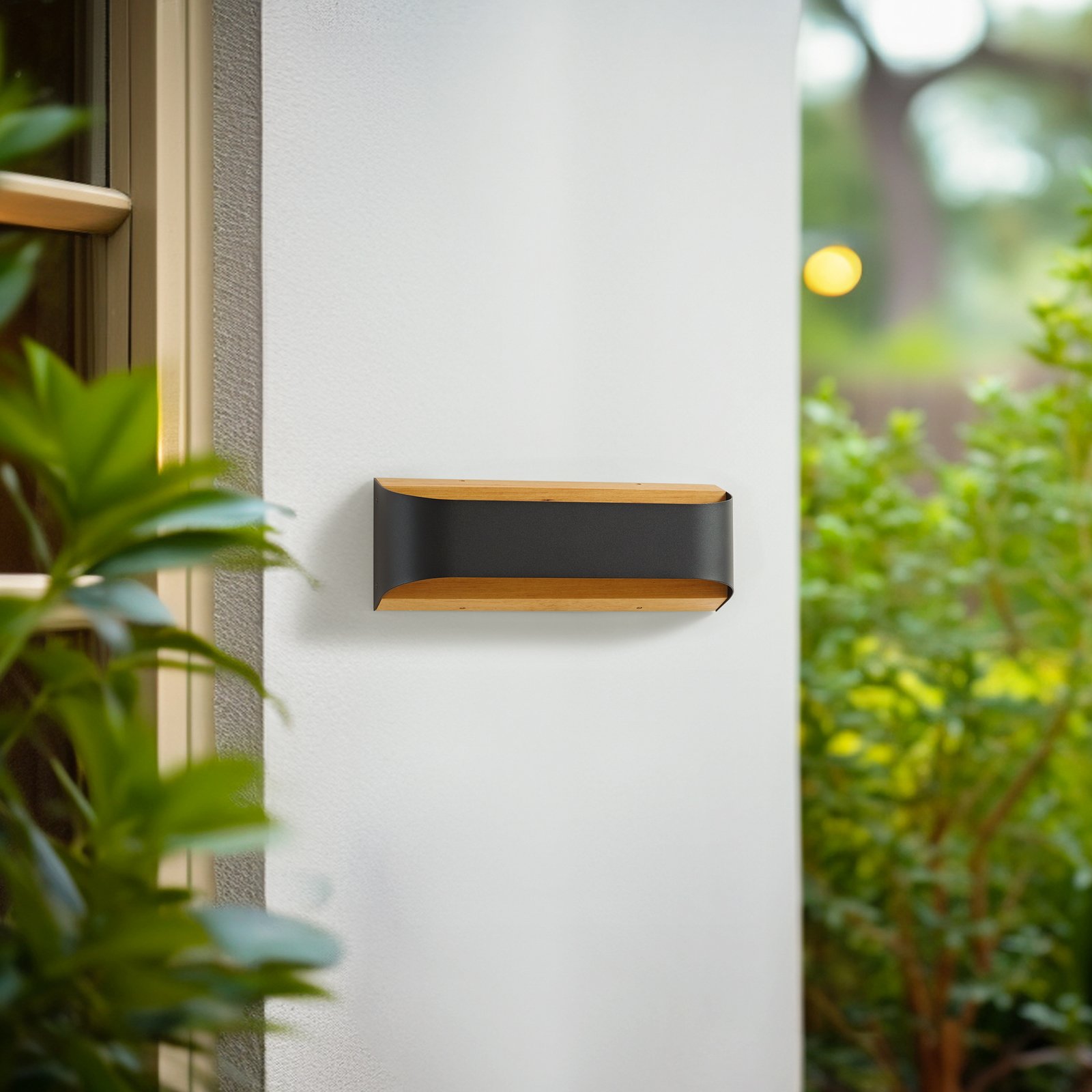 Lindby Candeeiro de parede exterior LED Lenore, preto, metal, 36,5cm