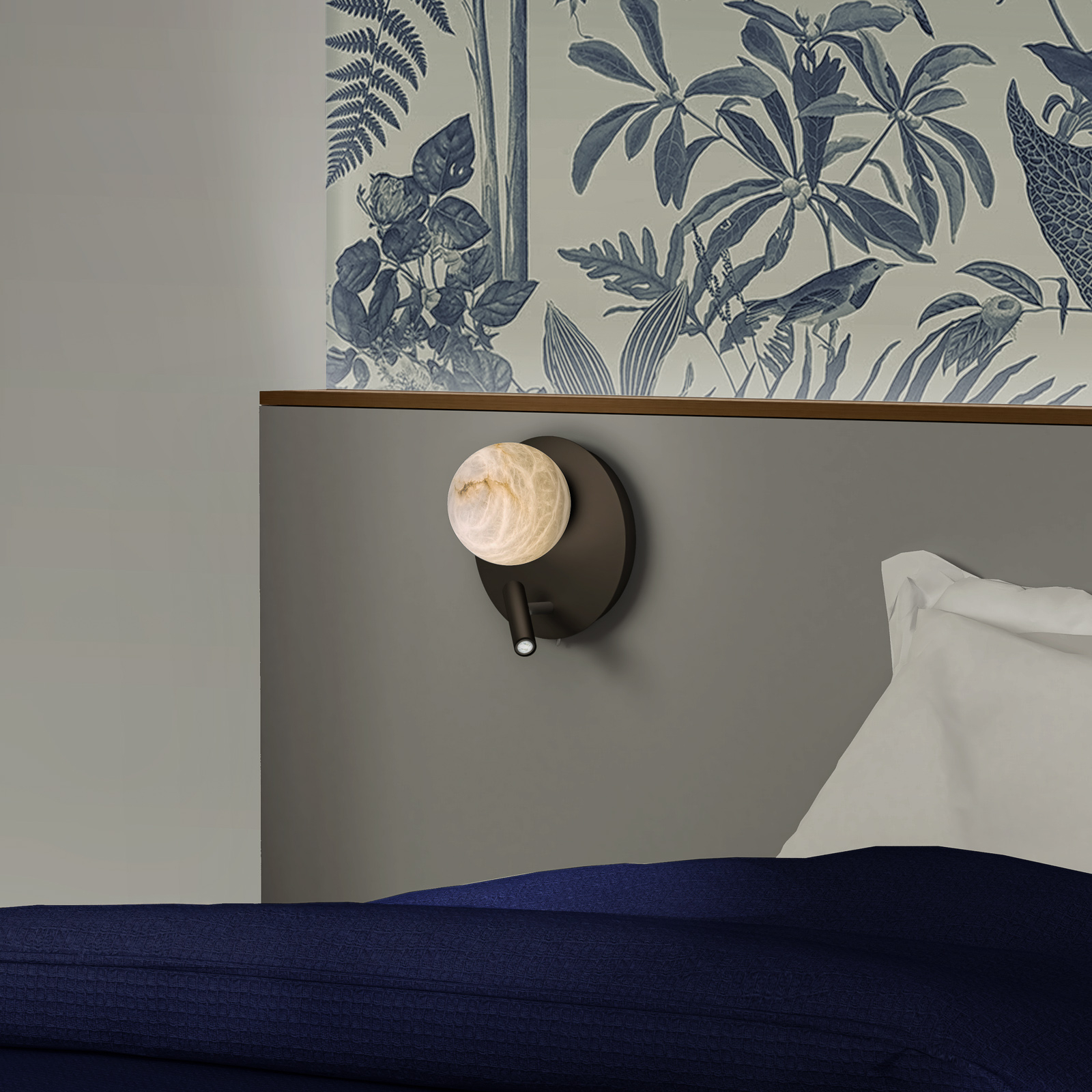 ALMA LIGHT BARCELONA Tribeca LED wall light with reading, for Living / Dining Room, alabaster, metal, 4.5 W, energy efficiency: A+, W: 20 cm, H: 25 cm