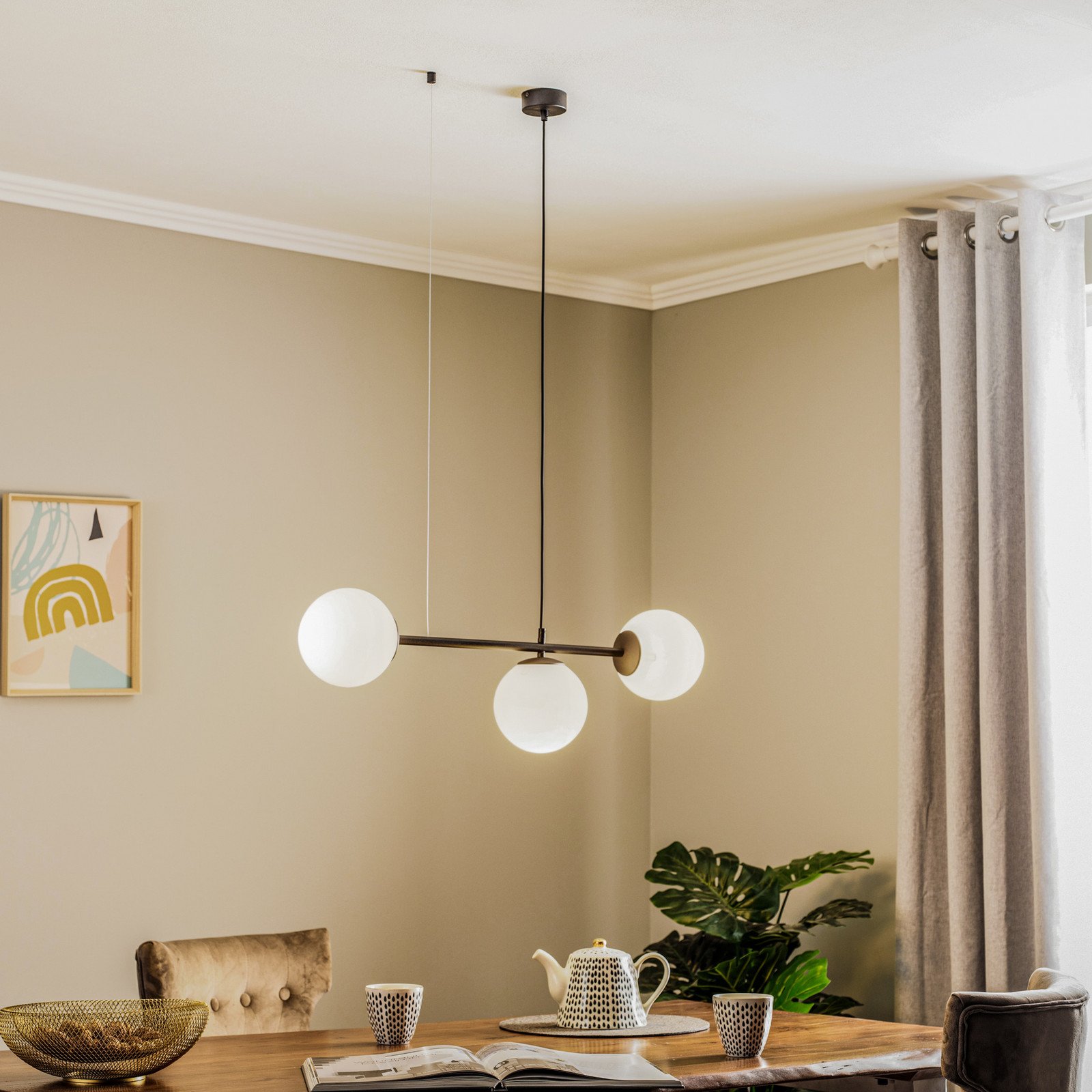 TK Lighting Lampă suspendată Celeste cu sticlă sferică 3 becuri - Camera de zi / sufragerie - Modern - alb negru