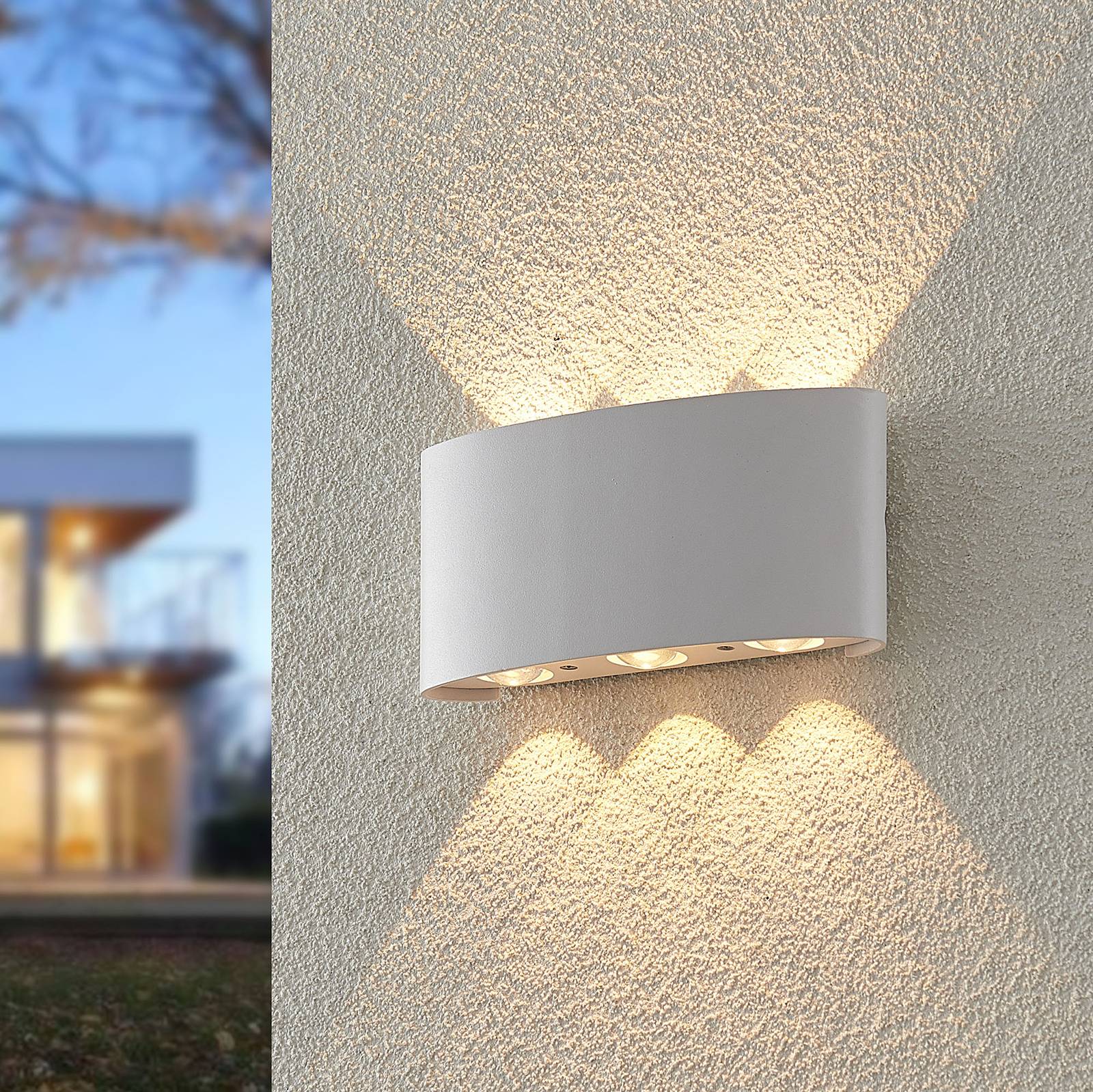 ELC Emirana LED outdoor wall light, white, die-cast aluminium, glass, 6.5 W, energy efficiency: A+, W: 17 cm, H: 8 cm