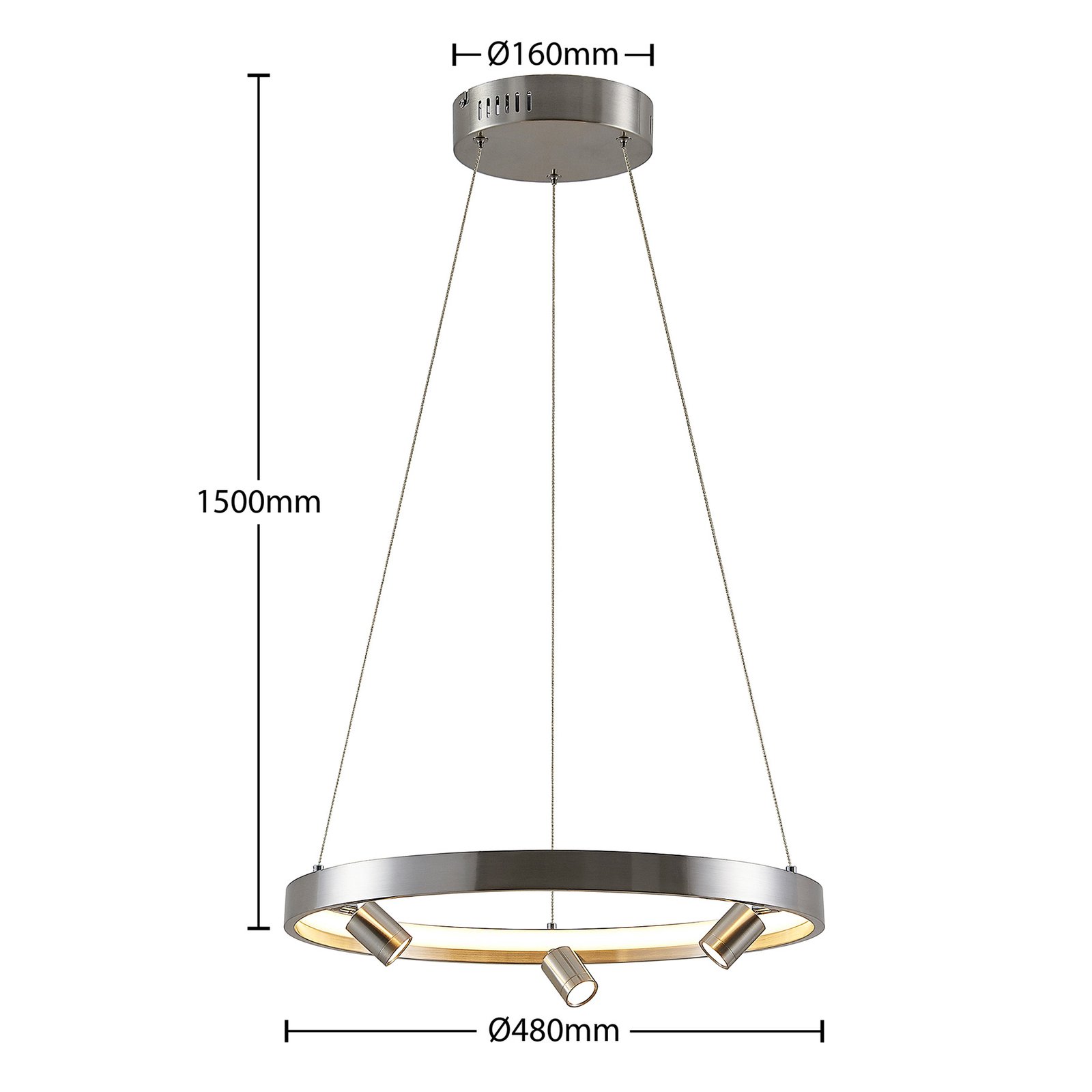 Lucande Paliva LED-hengelampe, 48 cm, nikkel