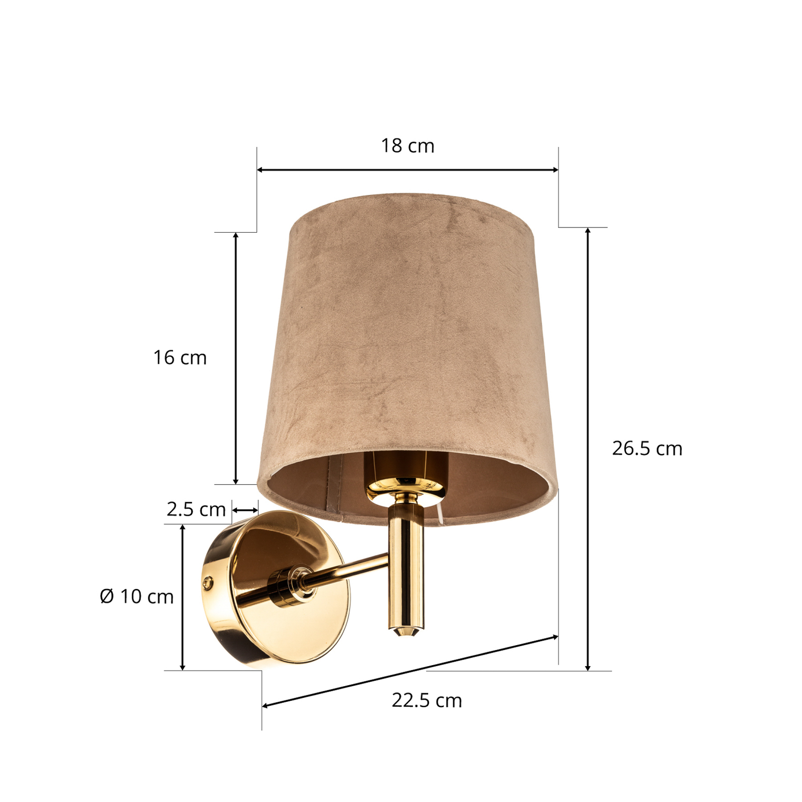 Vägglampa Polo, beige/mässing mörk