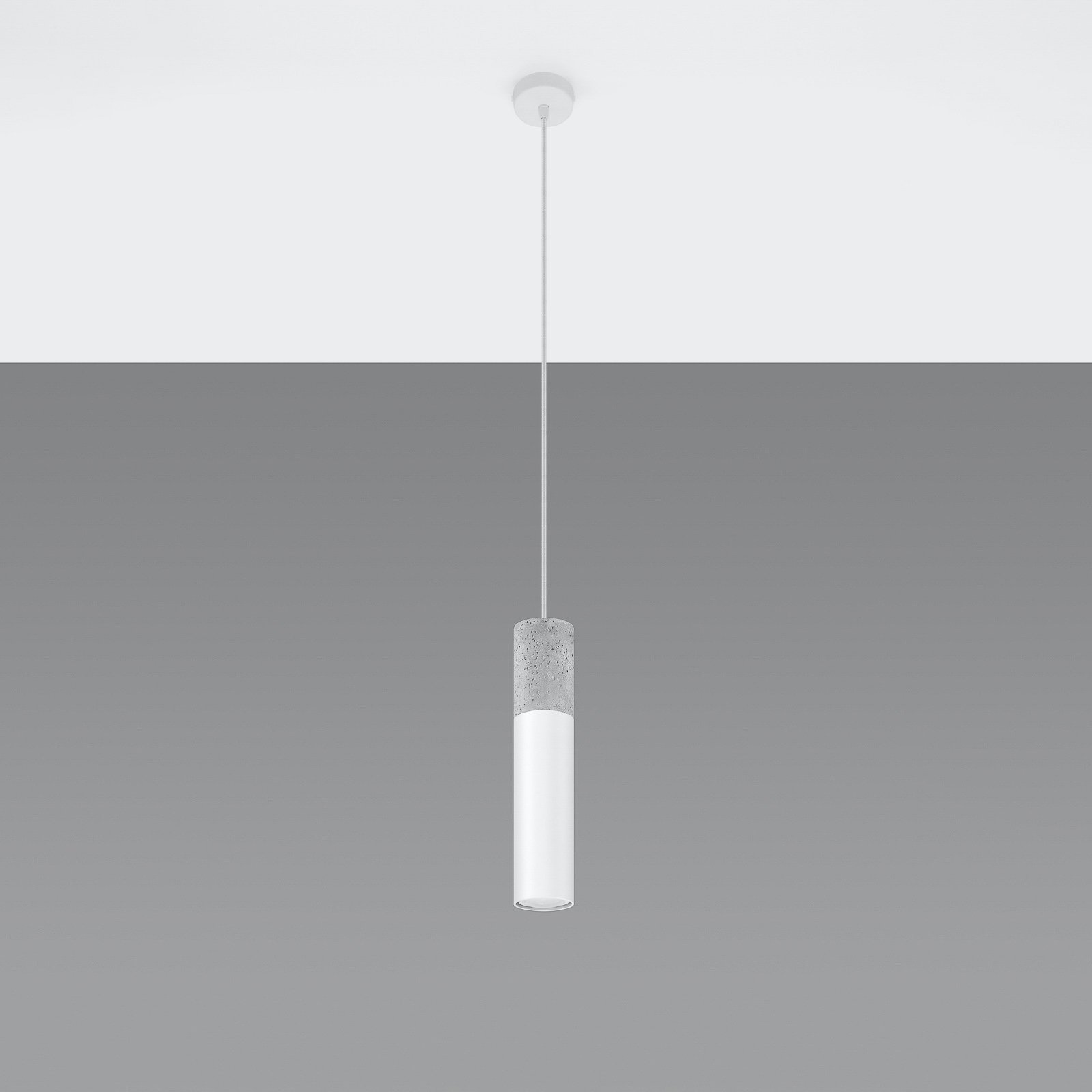 SOLLUX Tube hanging light, concrete, white, one-bulb, for Living / Dining Room, concrete, steel, GU10, 40 W, energy efficiency: A++, H: 30 cm