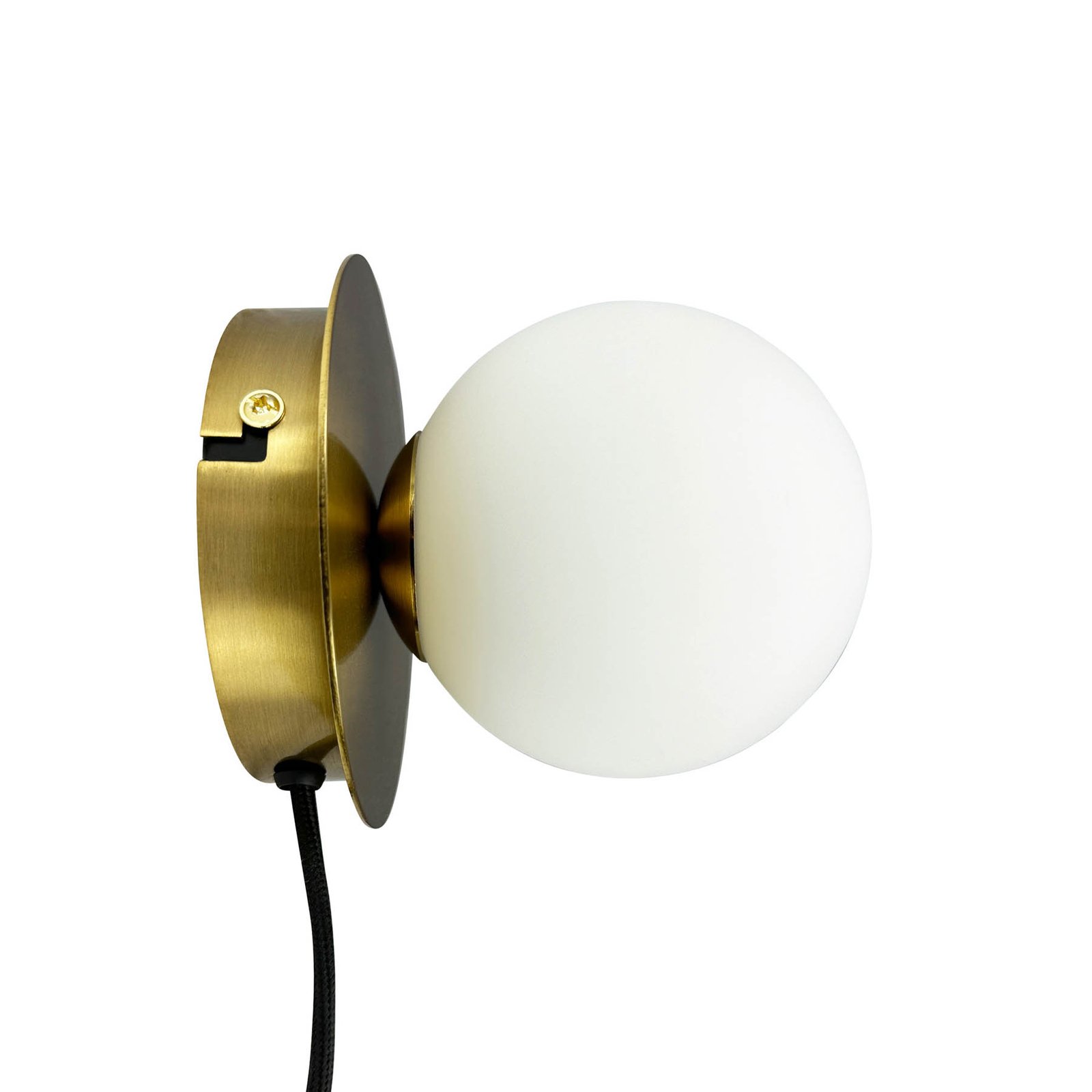 Dyberg Larsen vegglampe Sia, opal/messingfarget, Ø 12 cm