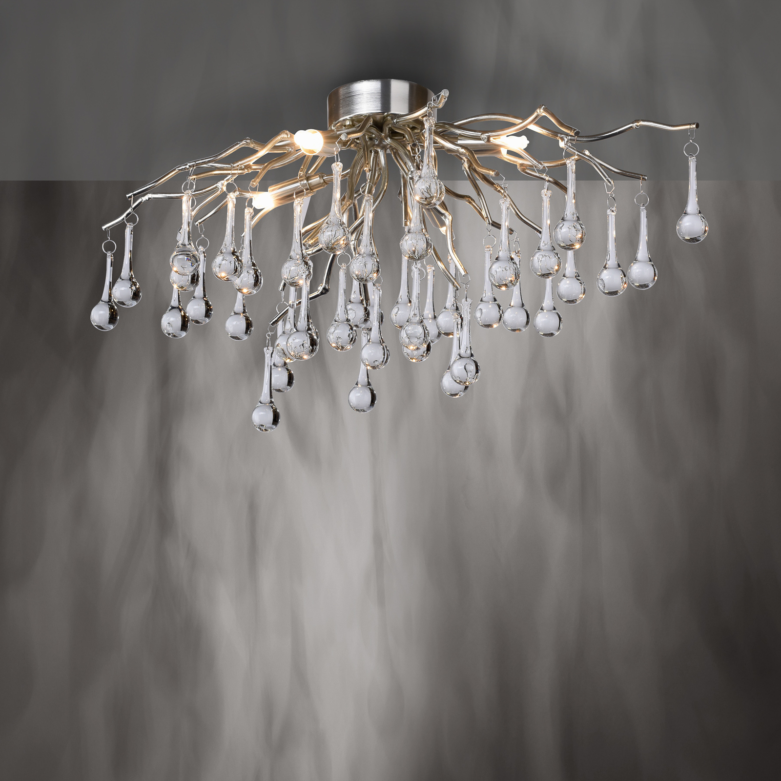 Icicle ceiling light, glass, 4-bulb, silver