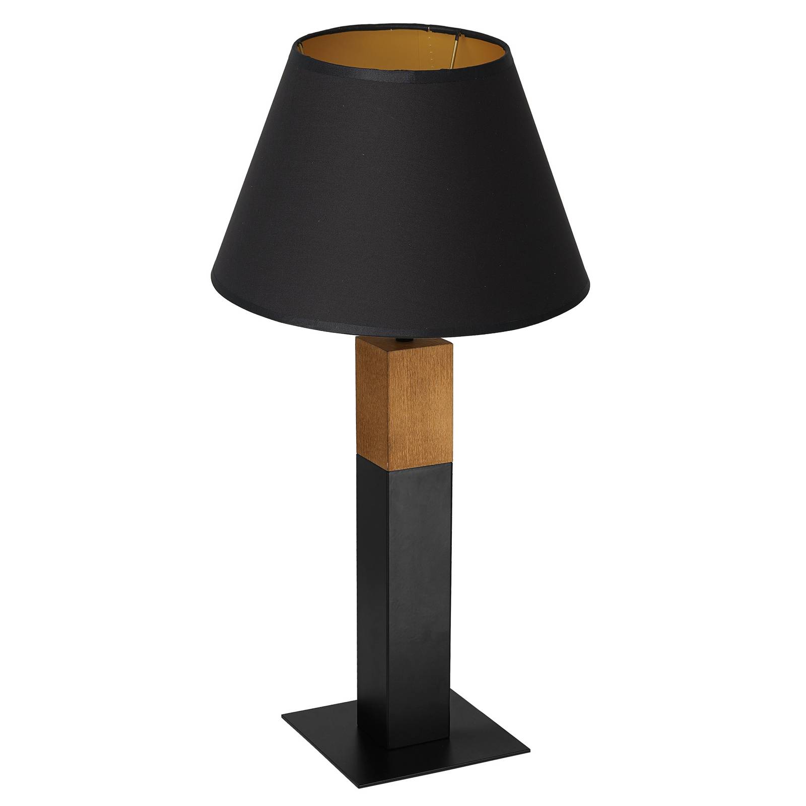 Lampe à poser Stoll avec abat-jour conique et bois